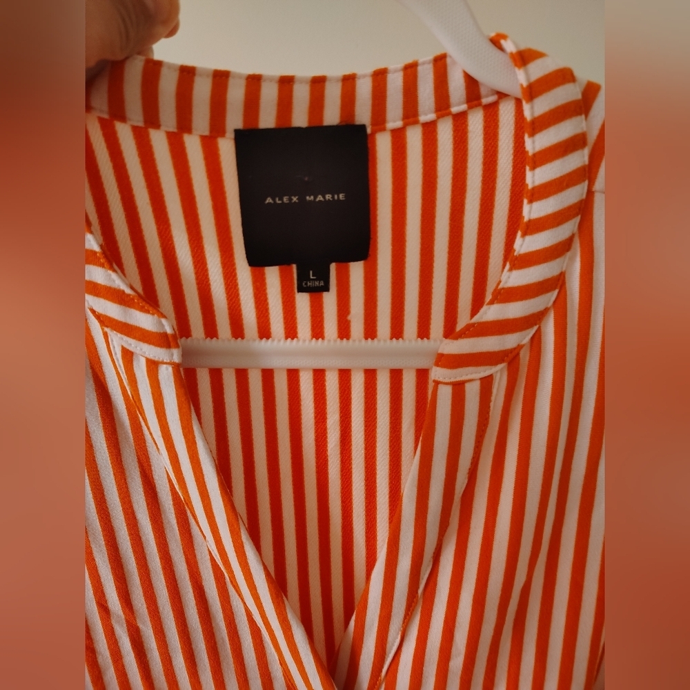 Alex Marie Orange and White Striped Button-Front Blouse - Picture 4 of 5